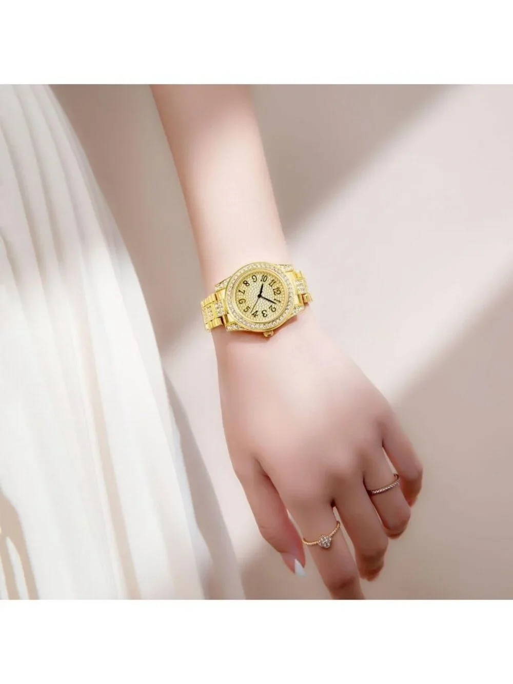 Women's Gold Luxury Diamond Ladies Stainless Steel Bracelet Waterproof Watch